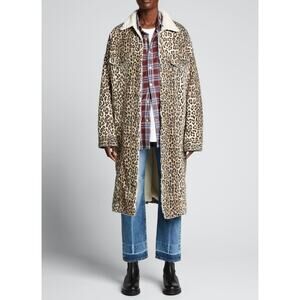 $1195 R13 Mens Lyle Sherpa Lined Leopard Trucker Coat Jacket Size M New